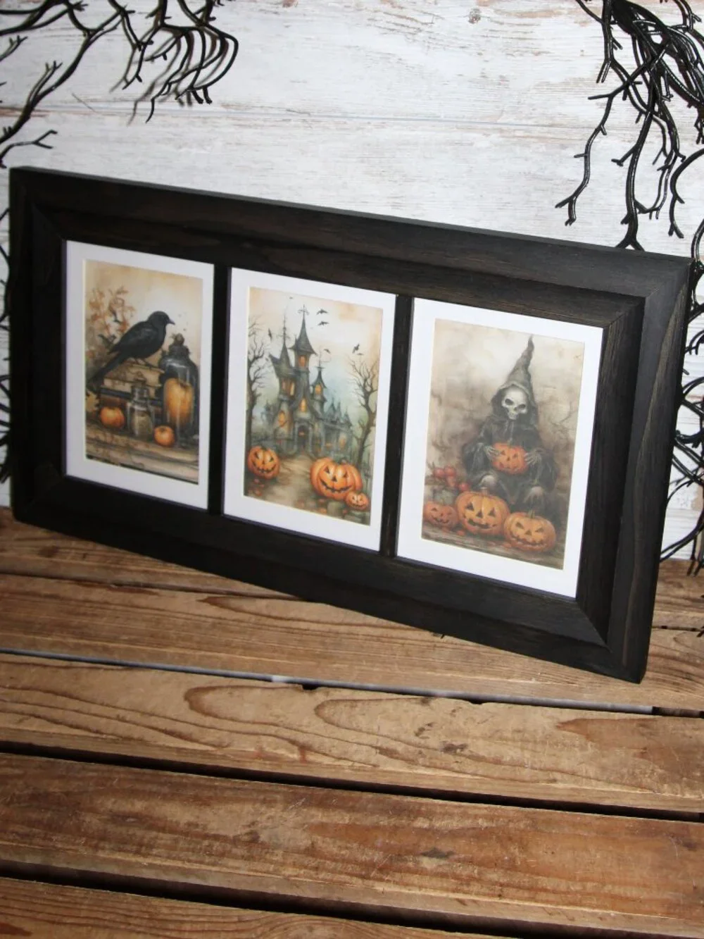 NEW Black Crow Raven Haunted House Jack-O'-Lantern & Witch Halloween Wall Art